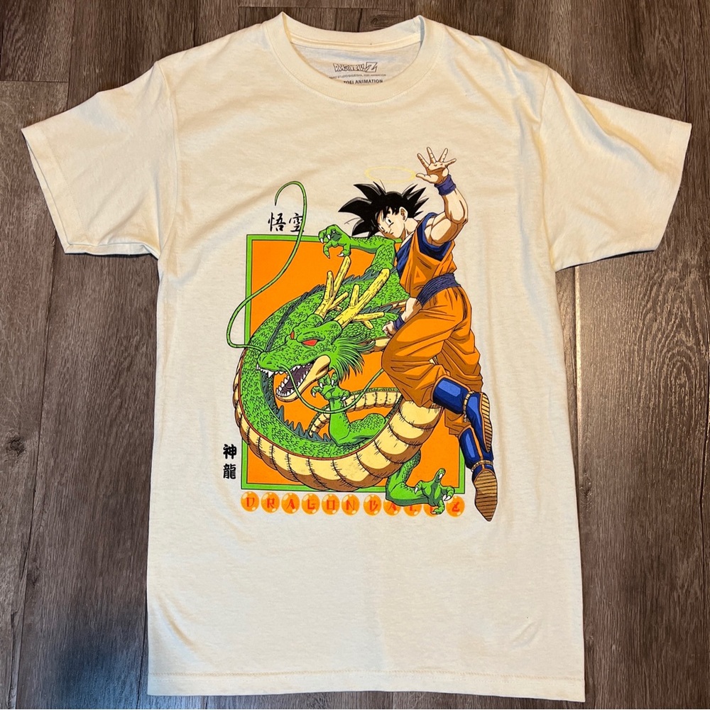 Dragon Ball Z White Beige Sleeve Graphic T-Shirt - Small NWOT